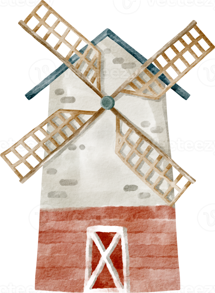 waterverf windmolen boerderij element png