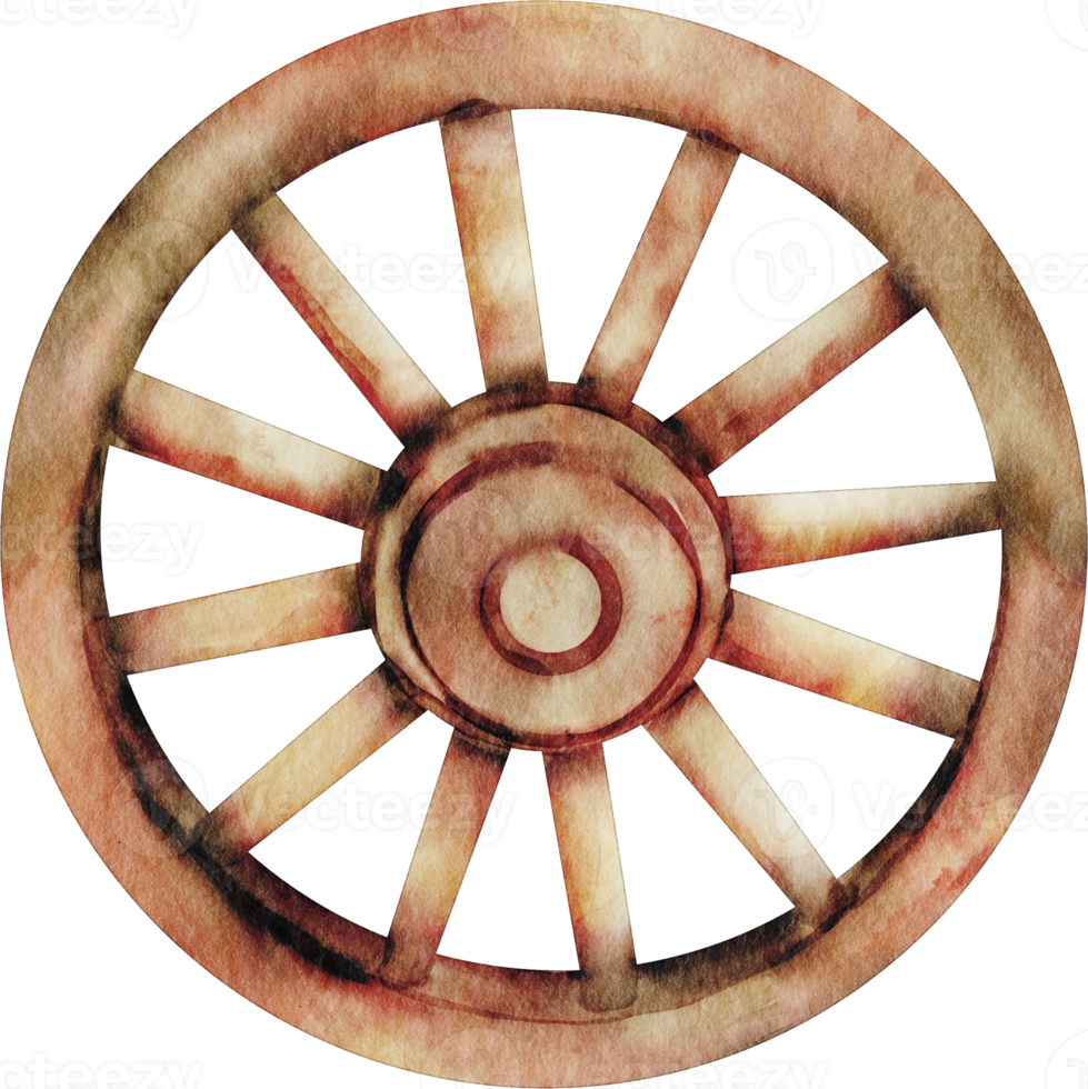 roda de madeira aquarela png