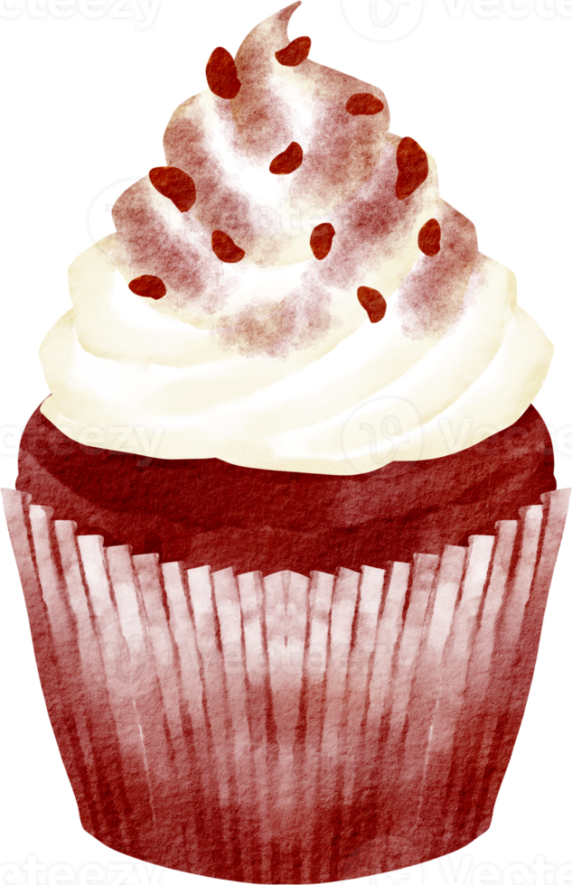 acuarela cupcake terciopelo rojo png