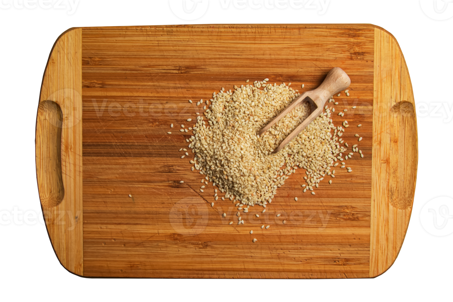Sesame seeds on a wooden kitchen board. Healthy food concept. png