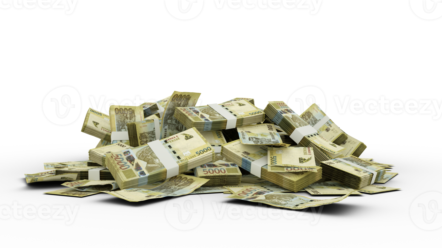 3D Stacks of 5000 Albanian lek notes png