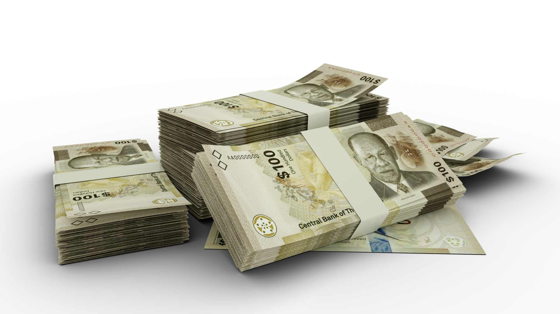 3D Stack Of 100 Bahamian Dollar Notes Isolated On Transparent 3d-stack-of-100-bahamian-dollar-notes-isolated-on-transparent