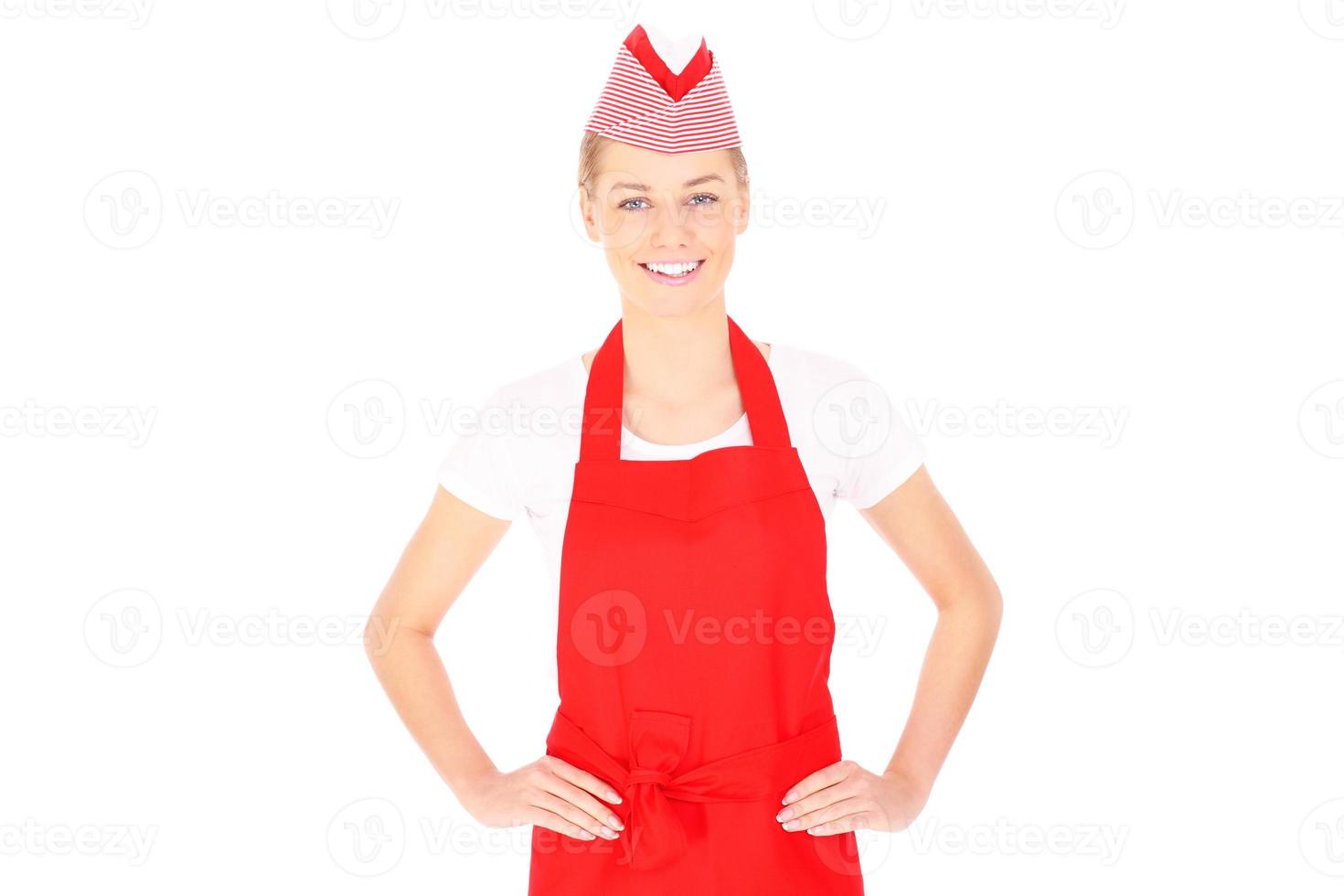 Woman with red apron photo