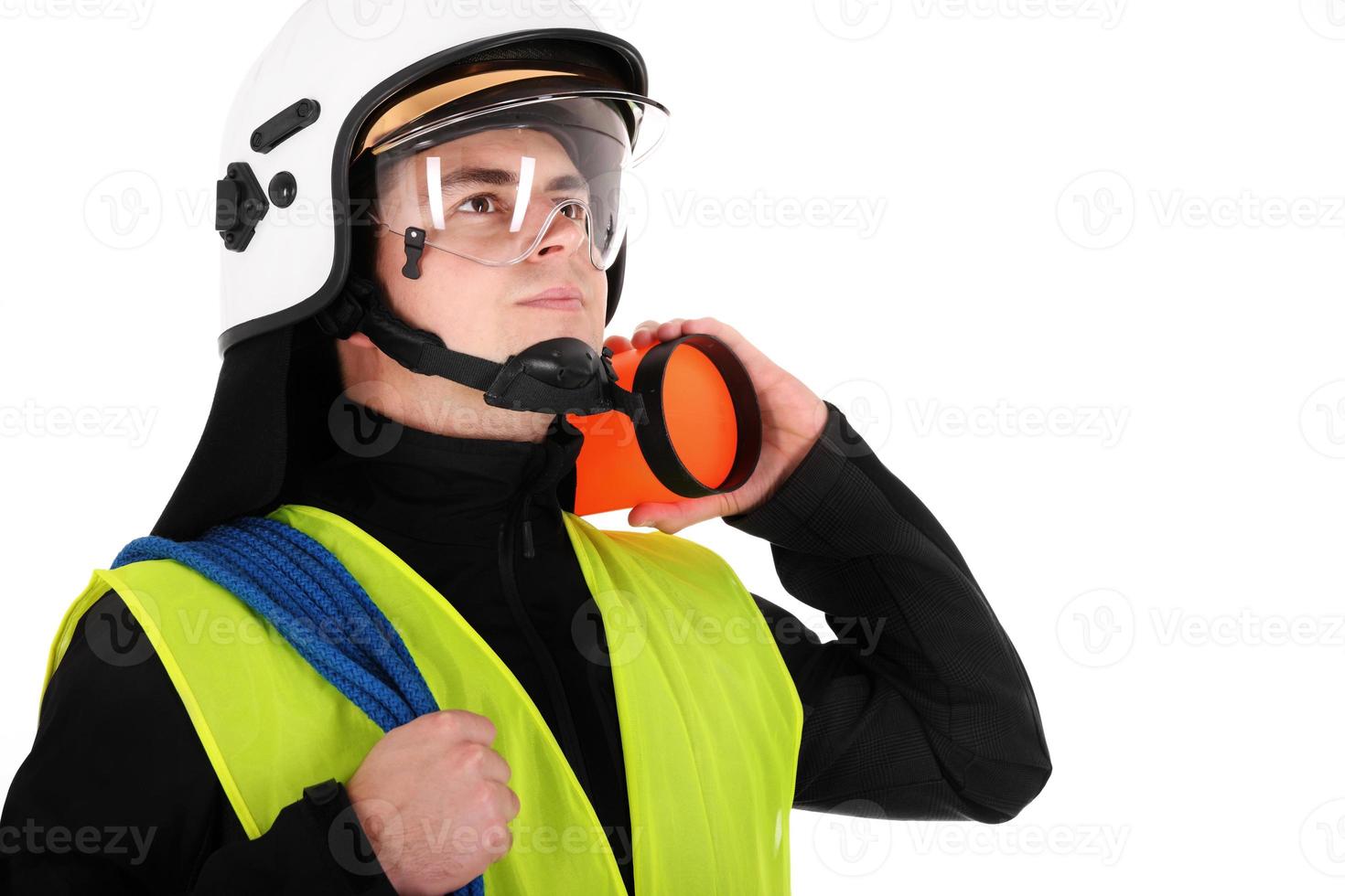 Man with firefighter gear photo
