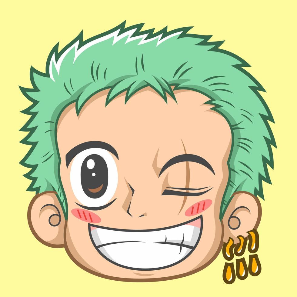 zoro kawai chibi lindo, anime de una pieza. diseño vectorial y arte de garabatos. para icono, logo, colección y otros. vector