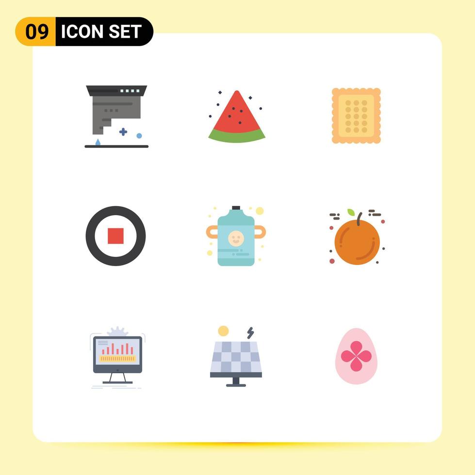 Pack of 9 creative Flat Colors of bottle user bakery interface meal Editable Vector Design Elements