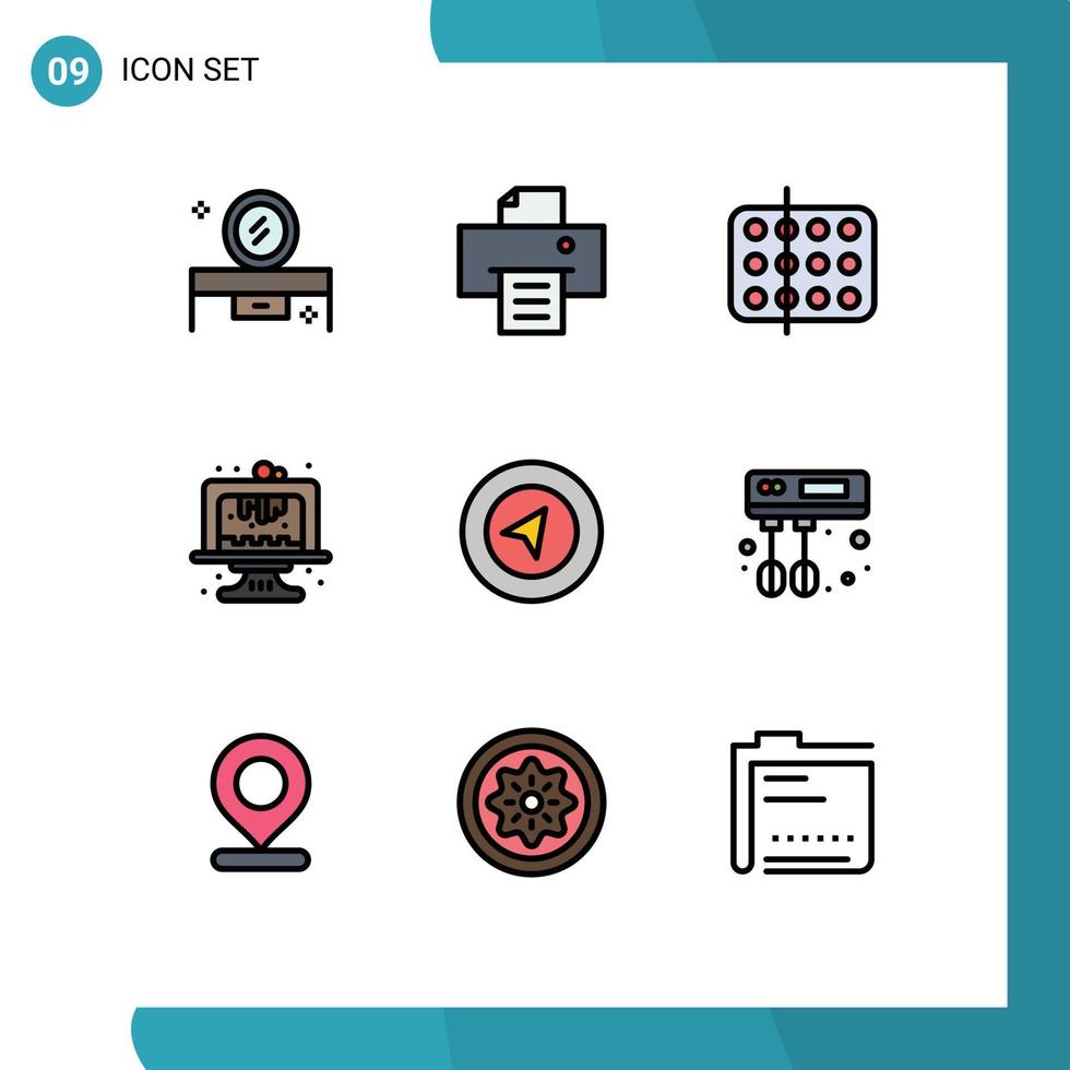 Set of 9 Modern UI Icons Symbols Signs for map cake biology birthday sample Editable Vector Design Elements