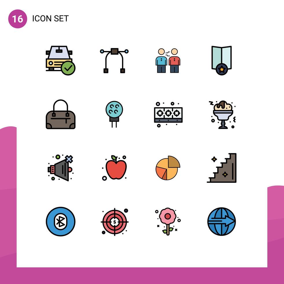 Group of 16 Flat Color Filled Lines Signs and Symbols for star map partnership partners deal Editable Creative Vector Design Elements