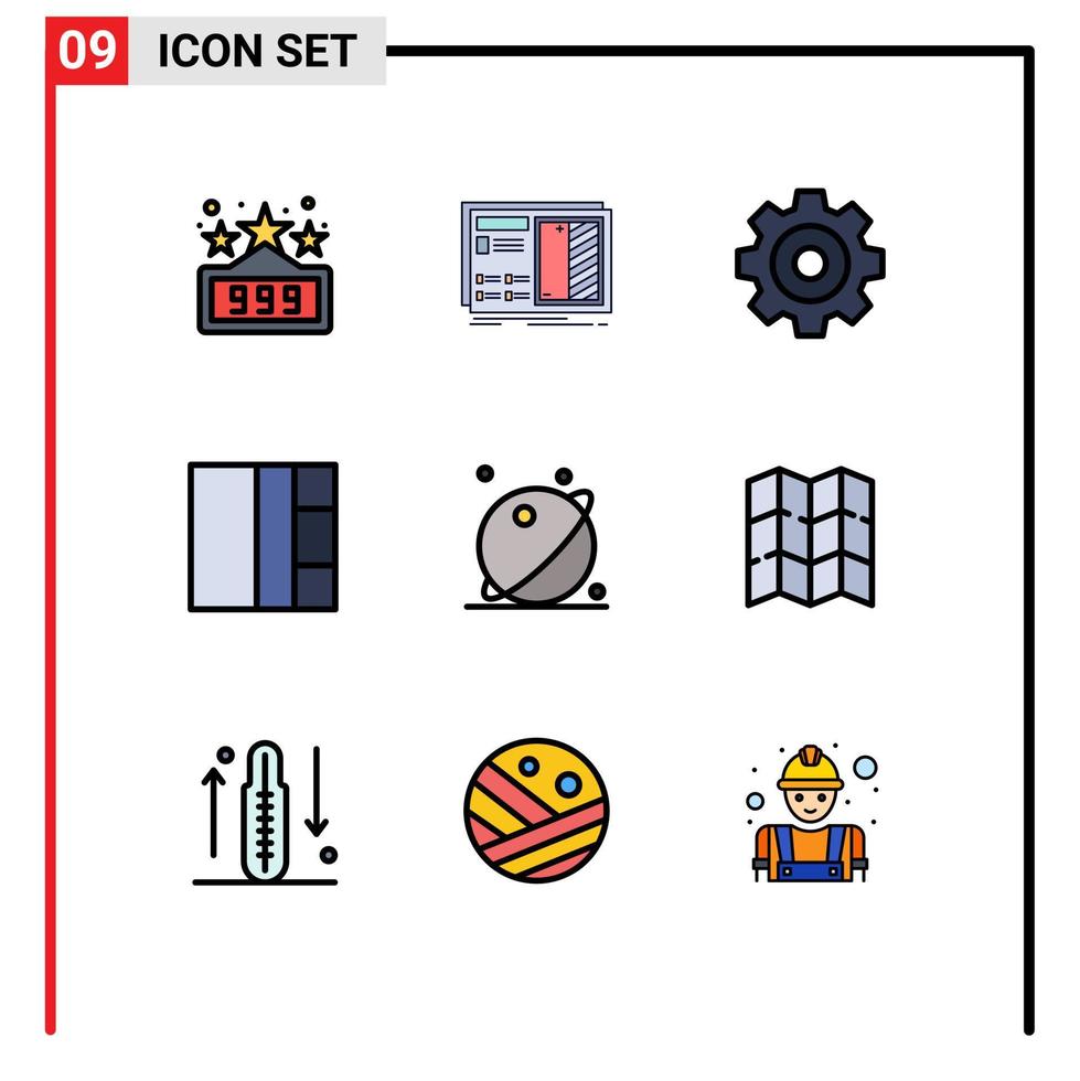 Group of 9 Filledline Flat Colors Signs and Symbols for system planet create orbit layout Editable Vector Design Elements
