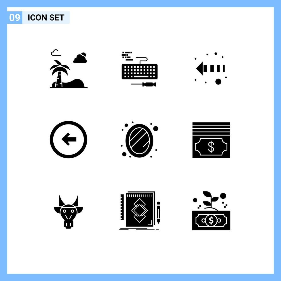 Solid Glyph Pack of 9 Universal Symbols of mirror left arrow user interface button Editable Vector Design Elements