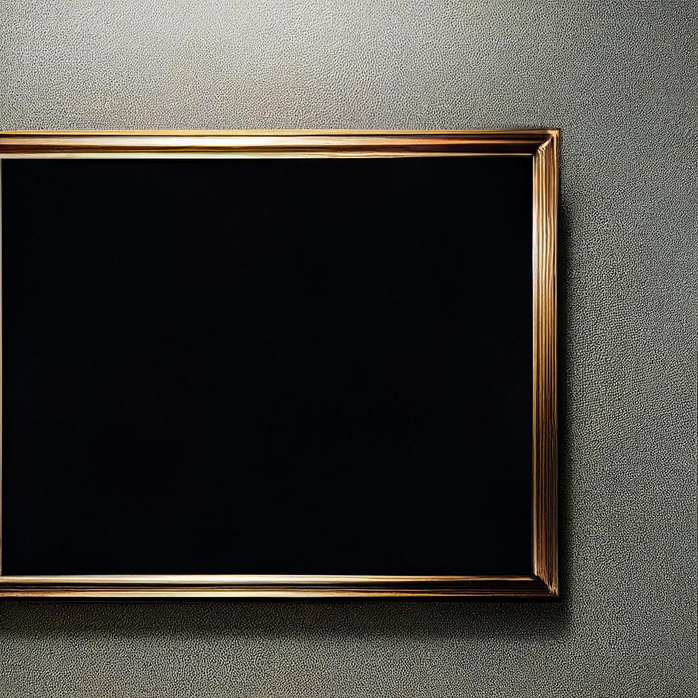 black picture frame on a modern wall apaper, front view photo