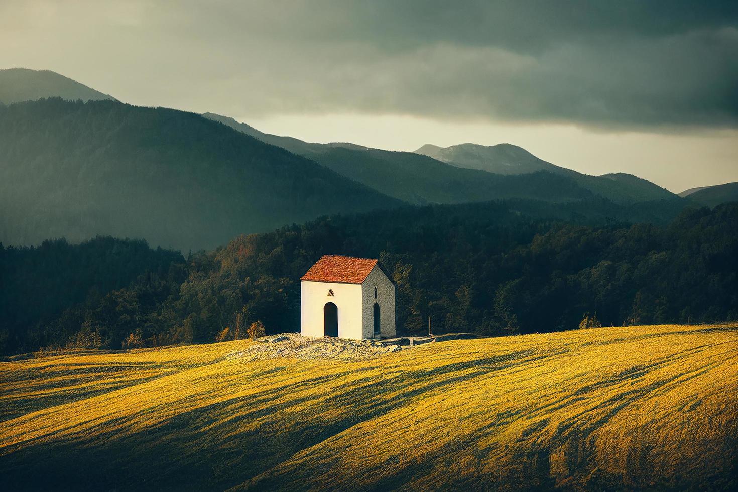 small church in the mountains, countryside photo