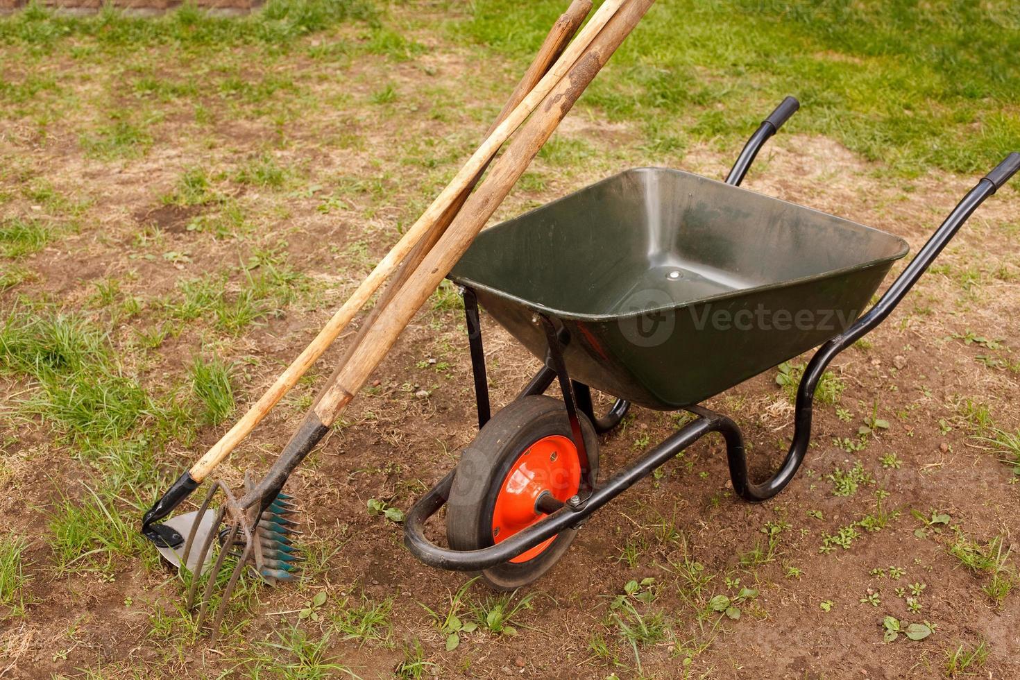 Wheelbarrow in a garden photo