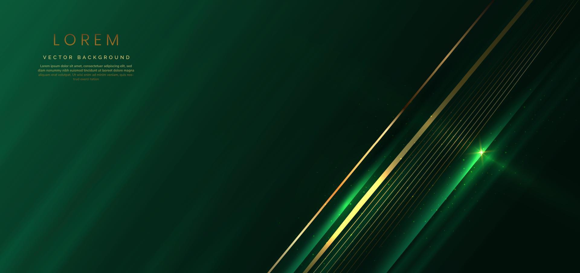 fondo verde oscuro elegante abstracto con línea dorada y brillo de efecto de iluminación. diseño de plantilla de lujo. vector