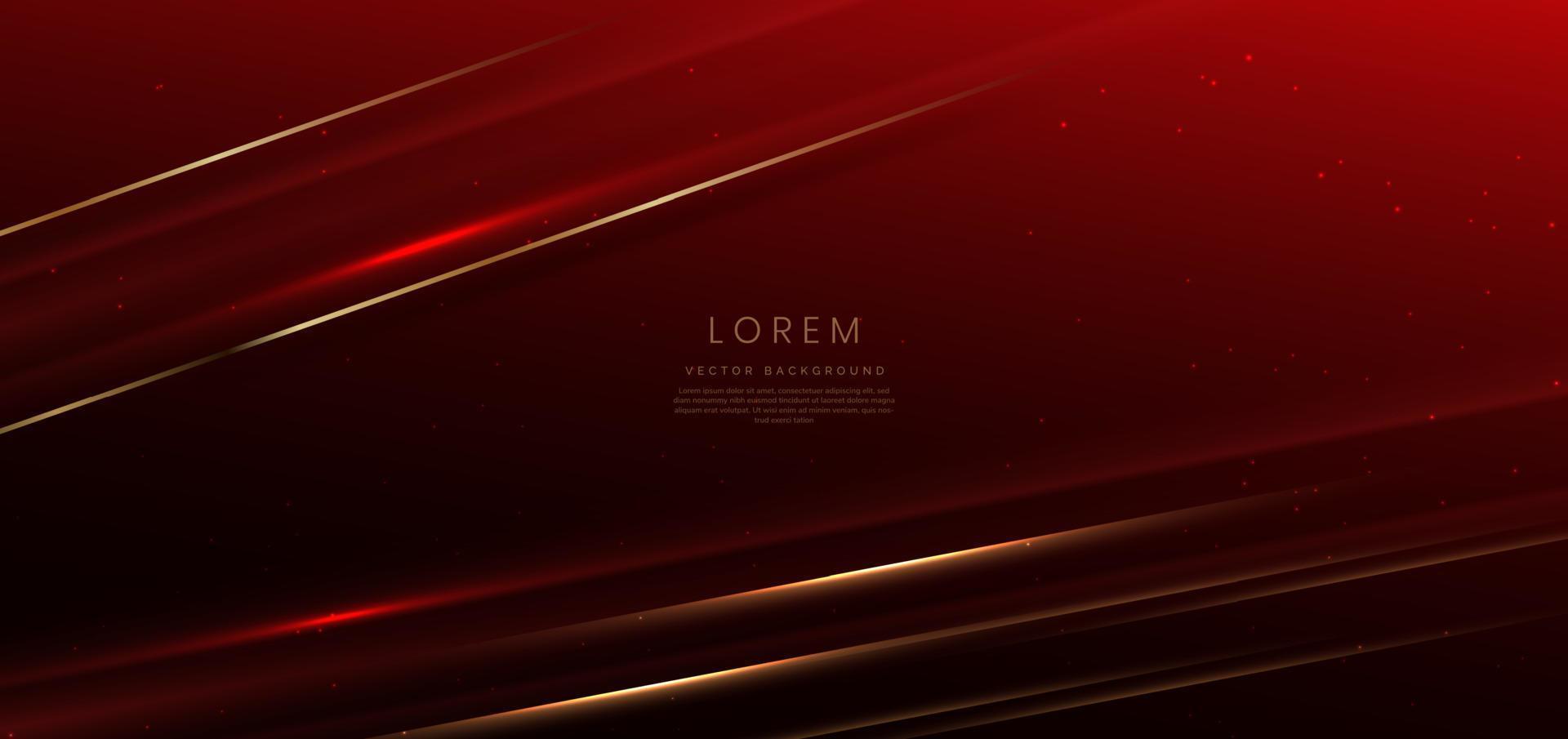 Abstract elegant red background with golden line and lighting effect sparkle. Luxury template design. vector