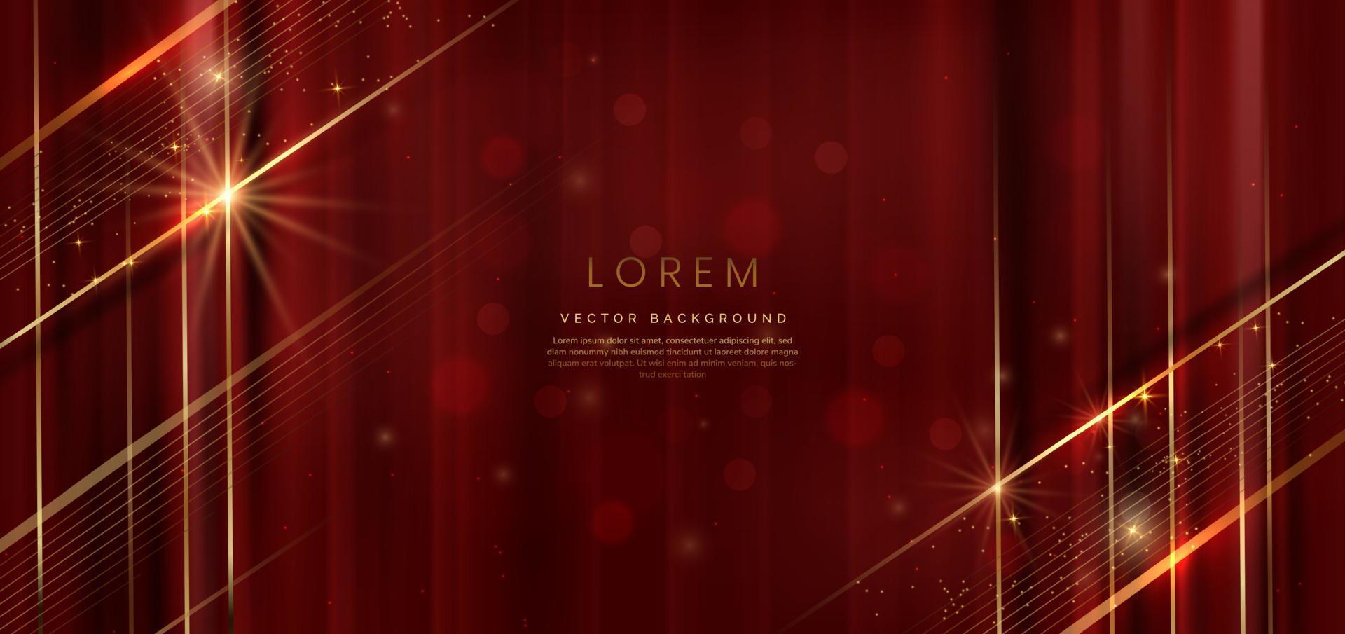 fondo rojo elegante abstracto con línea dorada y brillo de efecto de iluminación. diseño de plantilla de lujo. vector