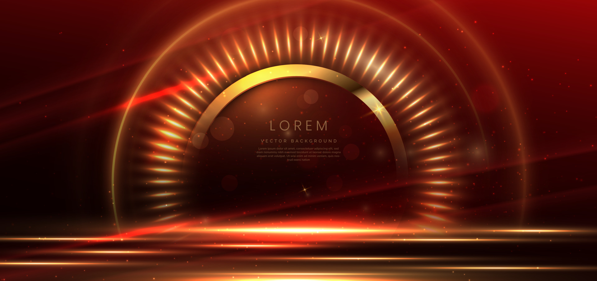 3D gold circle on dark red background with lighting effect and space for  text. Luxury design style. 16554181 Vector Art at Vecteezy