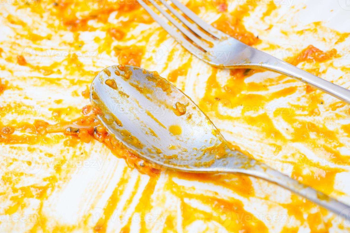 Empty plate after eating on table photo