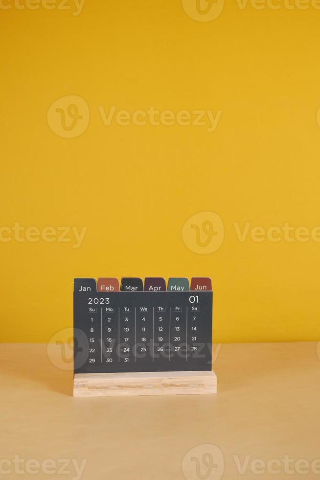 wooden calendar set on 1st of january photo