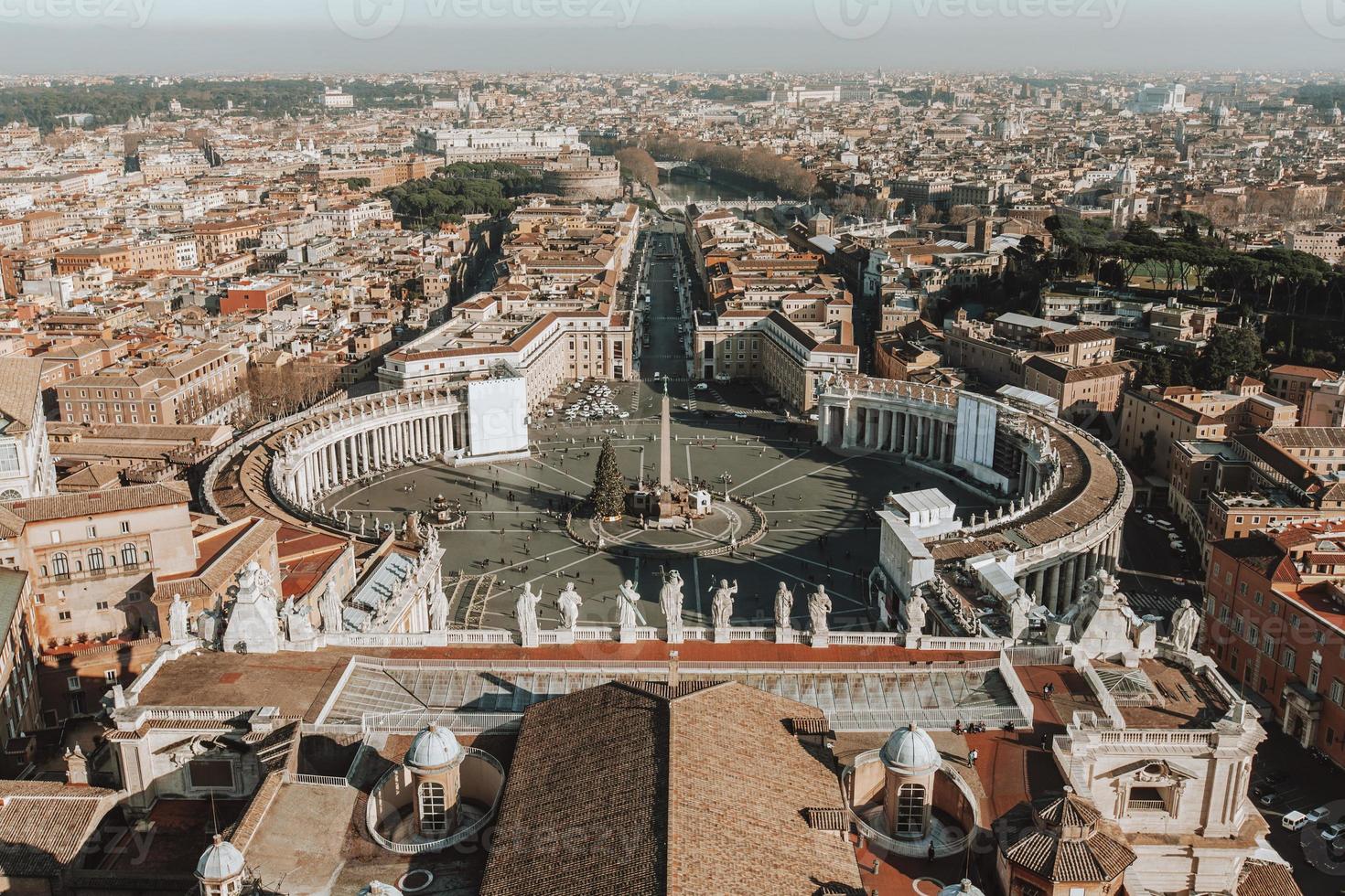 Italy, Rome, Vatican, St. Peter's Cathedral, top view of the square, main square, city panorama. photo