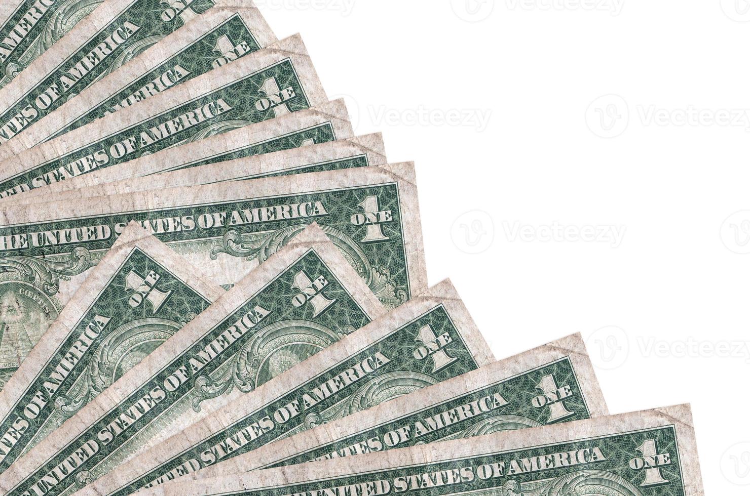 1 US dollar bills lies isolated on white background with copy space stacked in fan close up photo