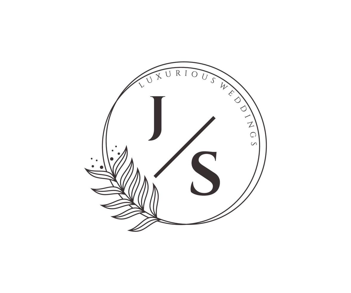 plantilla de logotipos de monograma de boda con letras iniciales js, plantillas florales y minimalistas modernas dibujadas a mano para tarjetas de invitación, guardar la fecha, identidad elegante. vector