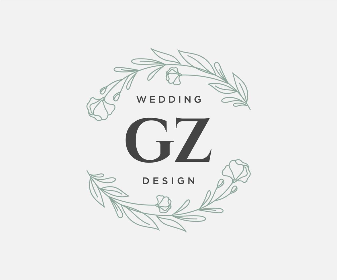 colección de logotipos de monograma de boda con letras iniciales gz, plantillas florales y minimalistas modernas dibujadas a mano para tarjetas de invitación, guardar la fecha, identidad elegante para restaurante, boutique, café en vector