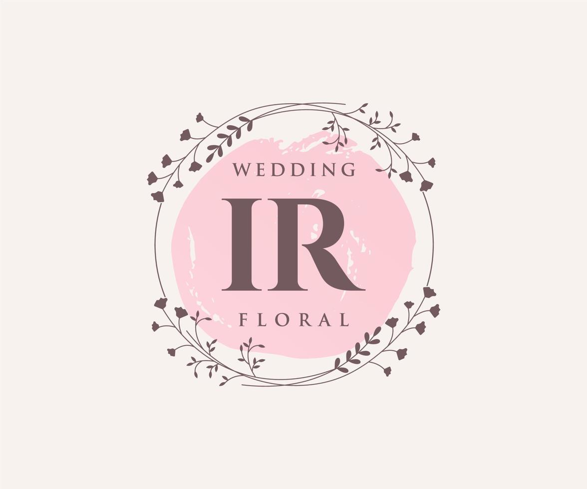 IR Initials letter Wedding monogram logos template, hand drawn modern minimalistic and floral templates for Invitation cards, Save the Date, elegant identity. vector