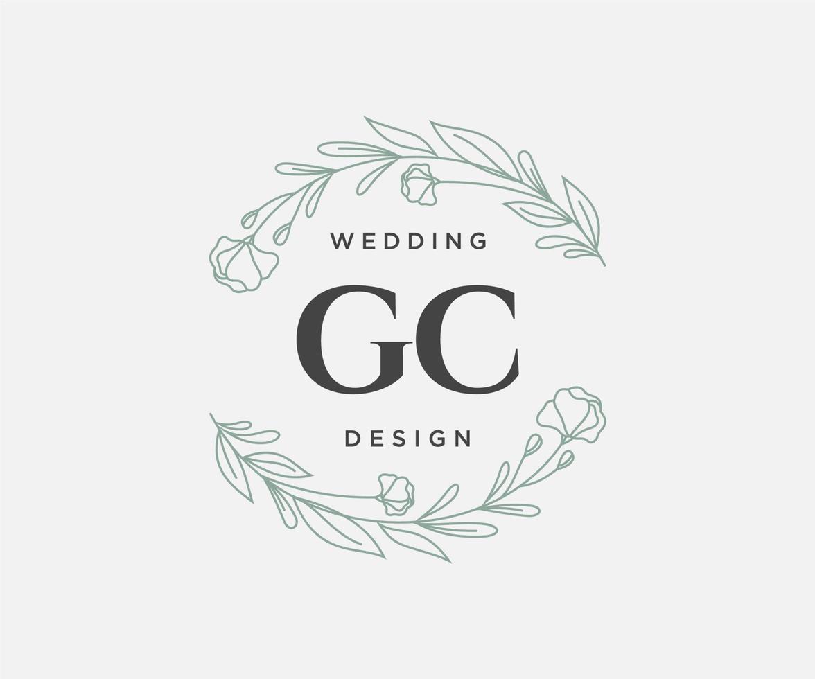 colección de logotipos de monogramas de boda con letras iniciales gc, plantillas florales y minimalistas modernas dibujadas a mano para tarjetas de invitación, guardar la fecha, identidad elegante para restaurante, boutique, café en vectores