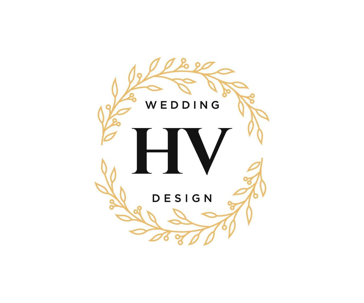 HV Initials letter Wedding monogram logos collection, hand drawn modern minimalistic and floral templates for Invitation cards, Save the Date, elegant identity for restaurant, boutique, cafe in vector