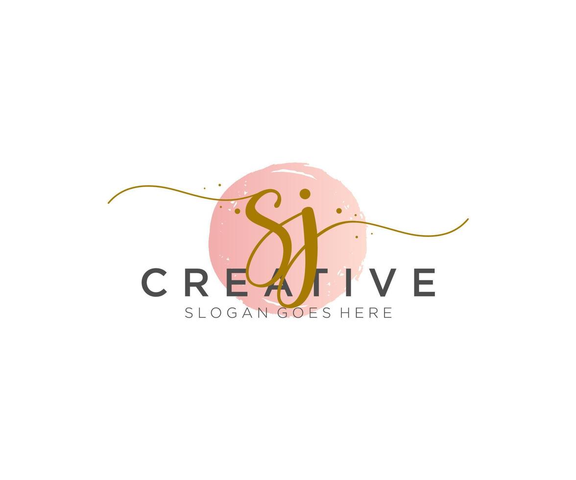 initial SJ Feminine logo beauty monogram and elegant logo design, handwriting logo of initial signature, wedding, fashion, floral and botanical with creative template. vector
