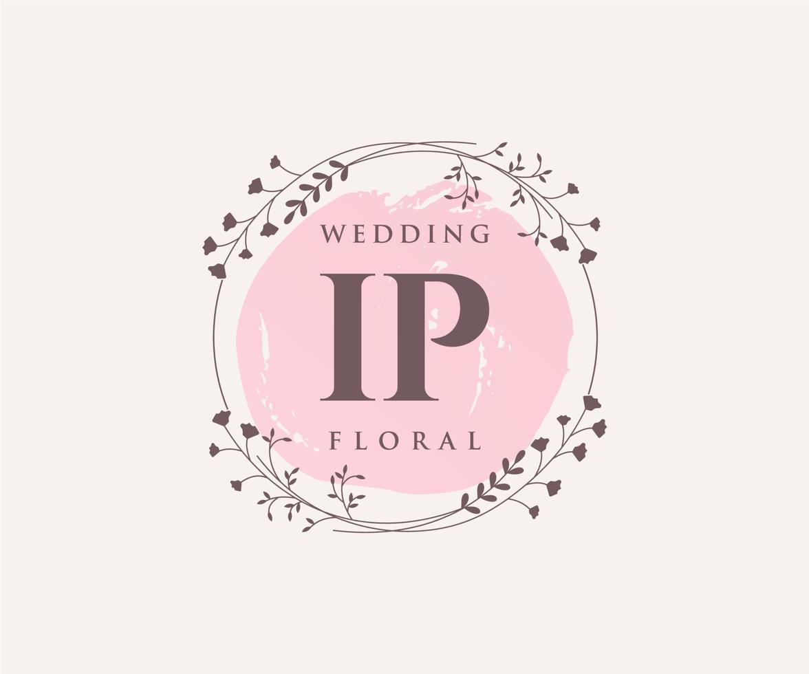 IP Initials letter Wedding monogram logos template, hand drawn modern minimalistic and floral templates for Invitation cards, Save the Date, elegant identity. vector