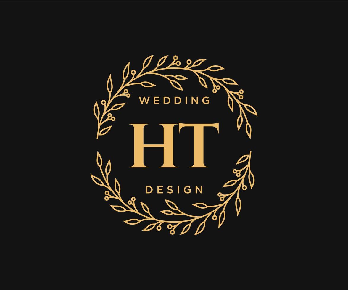 colección de logotipos de monograma de boda con letras iniciales ht, plantillas florales y minimalistas modernas dibujadas a mano para tarjetas de invitación, guardar la fecha, identidad elegante para restaurante, boutique, café en vector