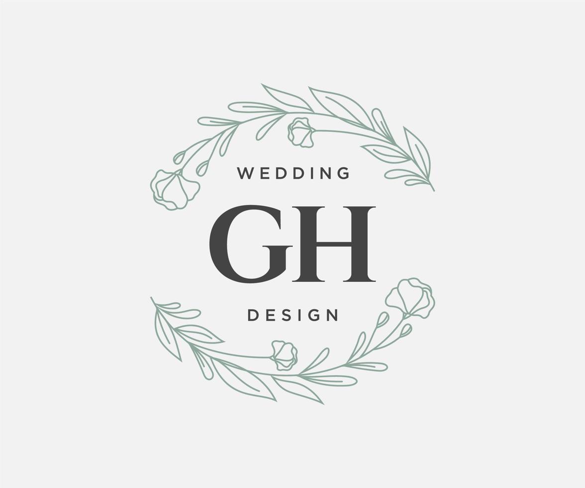 Colección de logotipos de monograma de boda con letras iniciales gh, plantillas florales y minimalistas modernas dibujadas a mano para tarjetas de invitación, guardar la fecha, identidad elegante para restaurante, boutique, café en vector