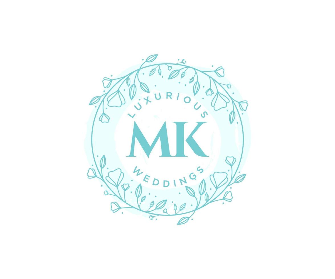 MK Initials letter Wedding monogram logos template, hand drawn modern minimalistic and floral templates for Invitation cards, Save the Date, elegant identity. vector