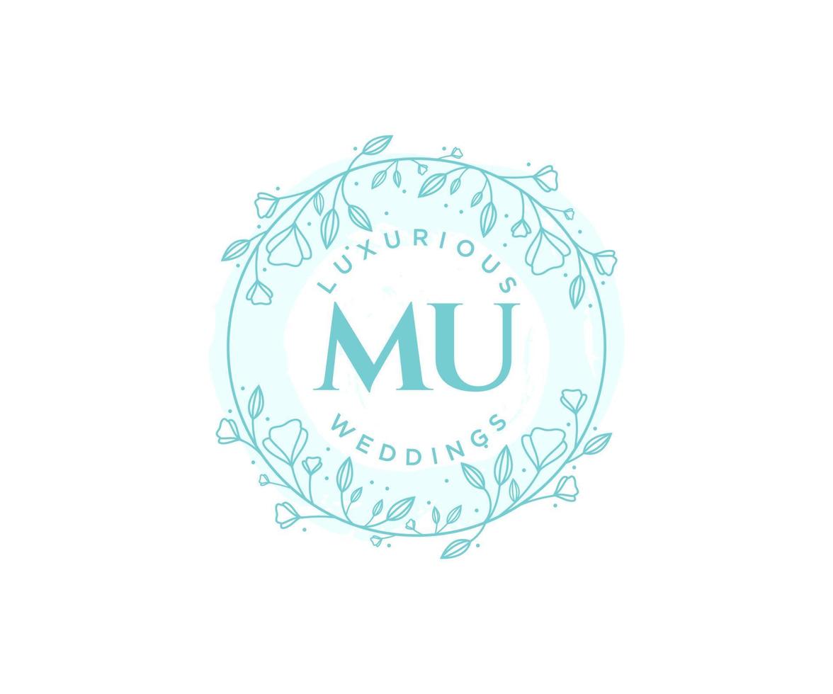 MU Initials letter Wedding monogram logos template, hand drawn modern minimalistic and floral templates for Invitation cards, Save the Date, elegant identity. vector