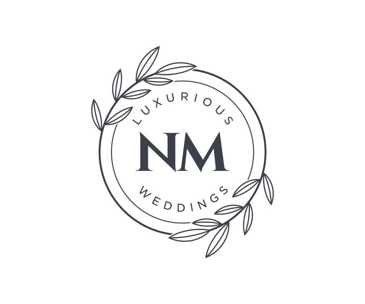 NM Initials letter Wedding monogram logos template, hand drawn modern minimalistic and floral templates for Invitation cards, Save the Date, elegant identity. vector