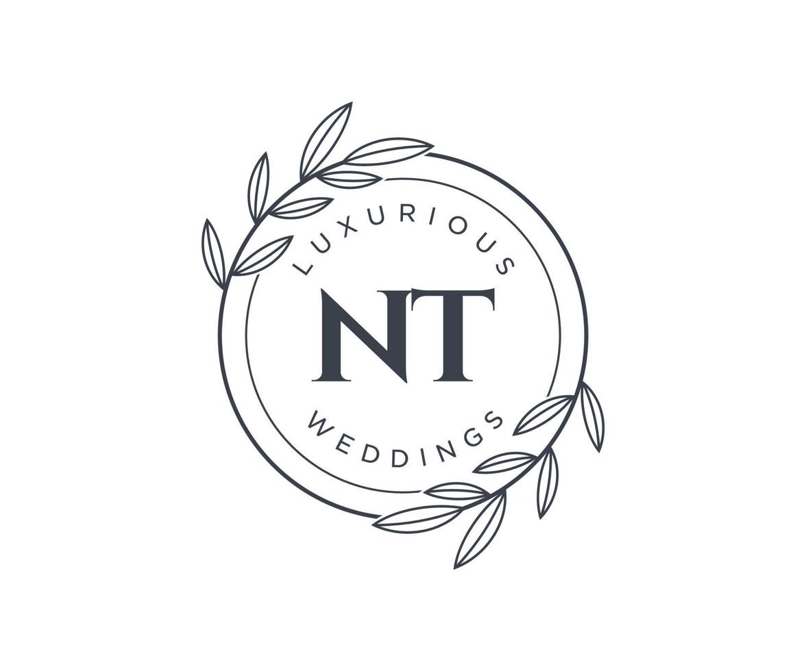 NT Initials letter Wedding monogram logos template, hand drawn modern minimalistic and floral templates for Invitation cards, Save the Date, elegant identity. vector