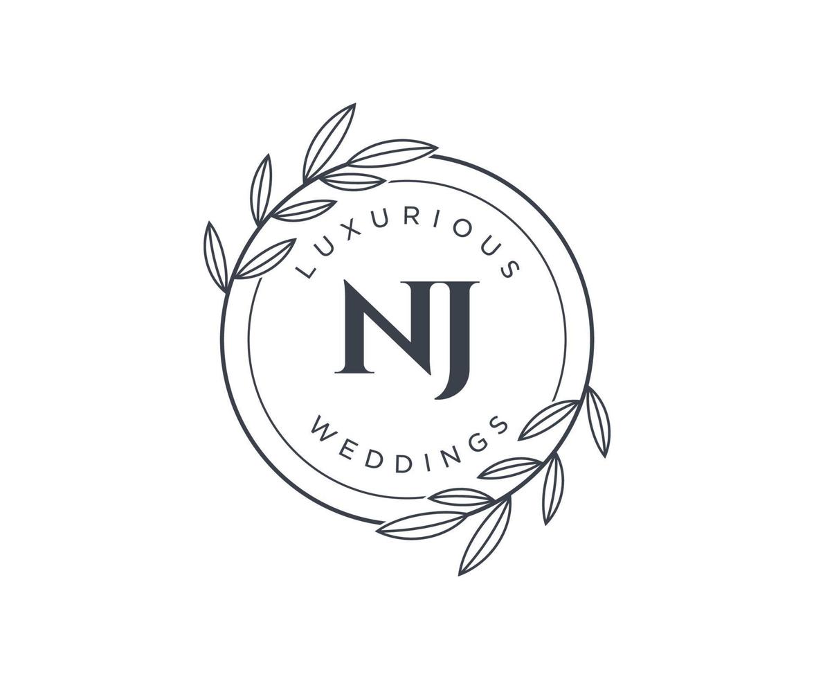 NJ Initials letter Wedding monogram logos template, hand drawn modern minimalistic and floral templates for Invitation cards, Save the Date, elegant identity. vector