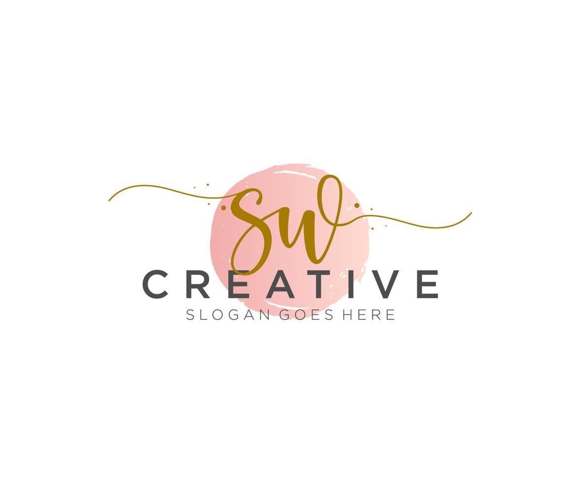 initial SW Feminine logo beauty monogram and elegant logo design, handwriting logo of initial signature, wedding, fashion, floral and botanical with creative template. vector