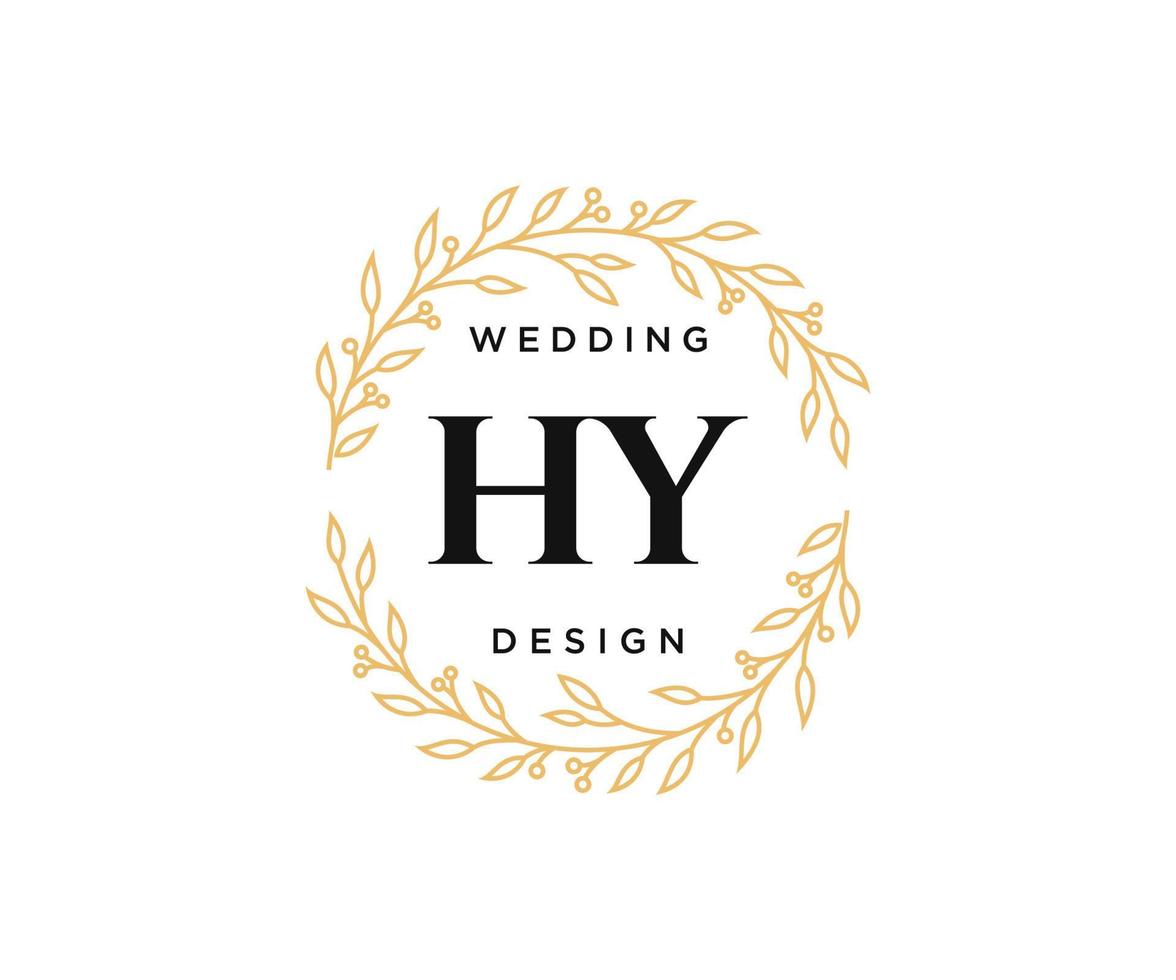 colección de logotipos de monograma de boda con letras iniciales hy, plantillas florales y minimalistas modernas dibujadas a mano para tarjetas de invitación, guardar la fecha, identidad elegante para restaurante, boutique, café en vector