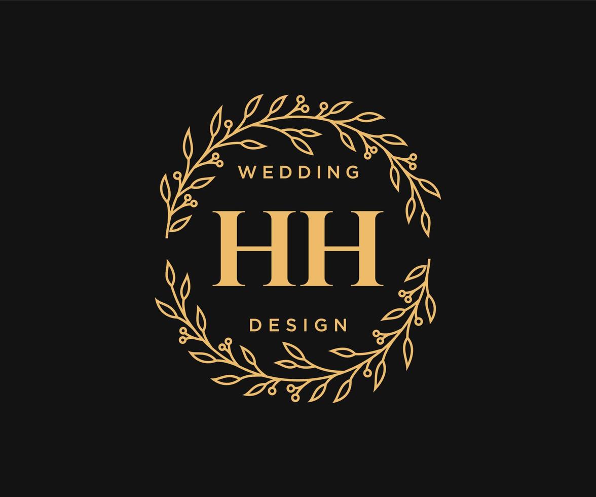 colección de logotipos de monograma de boda con letras iniciales hh, plantillas florales y minimalistas modernas dibujadas a mano para tarjetas de invitación, guardar la fecha, identidad elegante para restaurante, boutique, café en vector