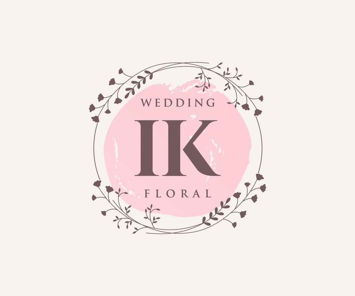 IK Initials letter Wedding monogram logos template, hand drawn modern minimalistic and floral templates for Invitation cards, Save the Date, elegant identity. vector
