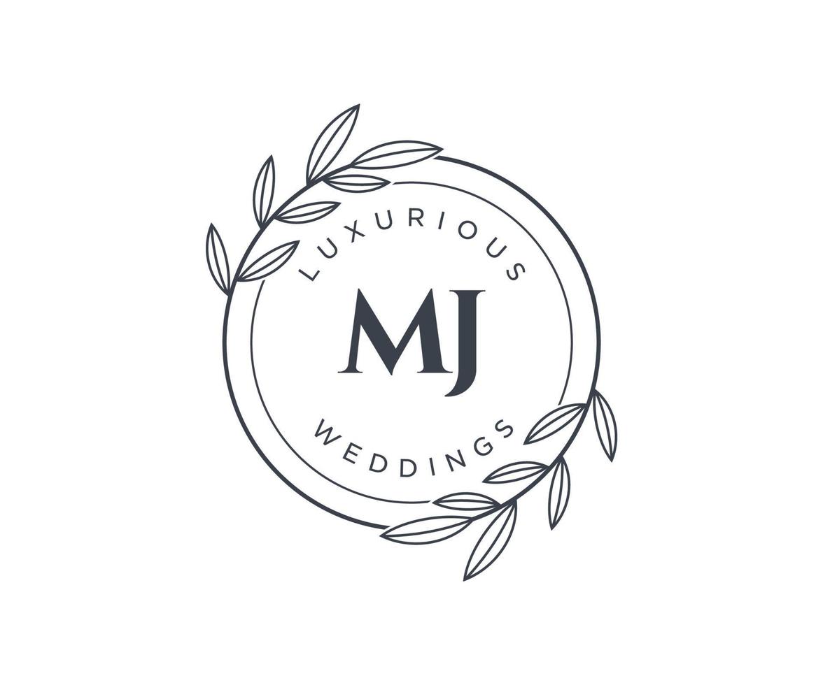 MJ Initials letter Wedding monogram logos template, hand drawn modern minimalistic and floral templates for Invitation cards, Save the Date, elegant identity. vector
