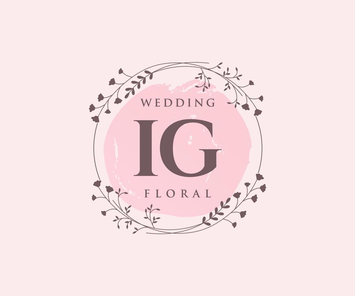IG Initials letter Wedding monogram logos template, hand drawn modern minimalistic and floral templates for Invitation cards, Save the Date, elegant identity. vector
