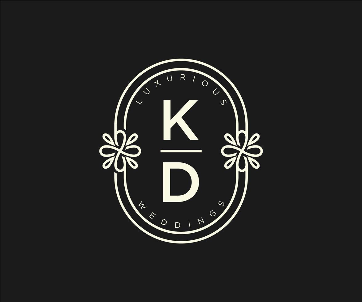 KD Initials letter Wedding monogram logos template, hand drawn modern minimalistic and floral templates for Invitation cards, Save the Date, elegant identity. vector