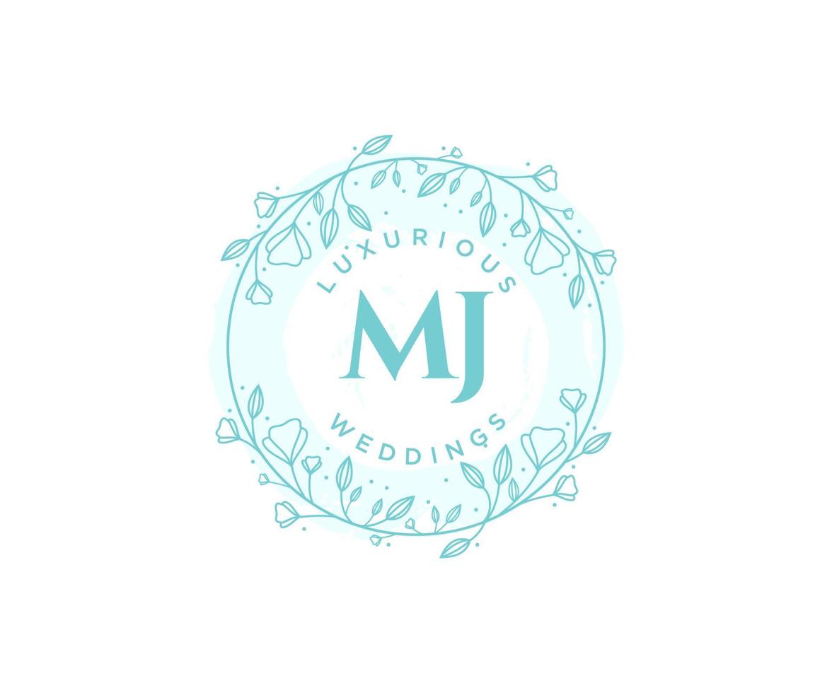 MJ Initials letter Wedding monogram logos template, hand drawn modern minimalistic and floral templates for Invitation cards, Save the Date, elegant identity. vector