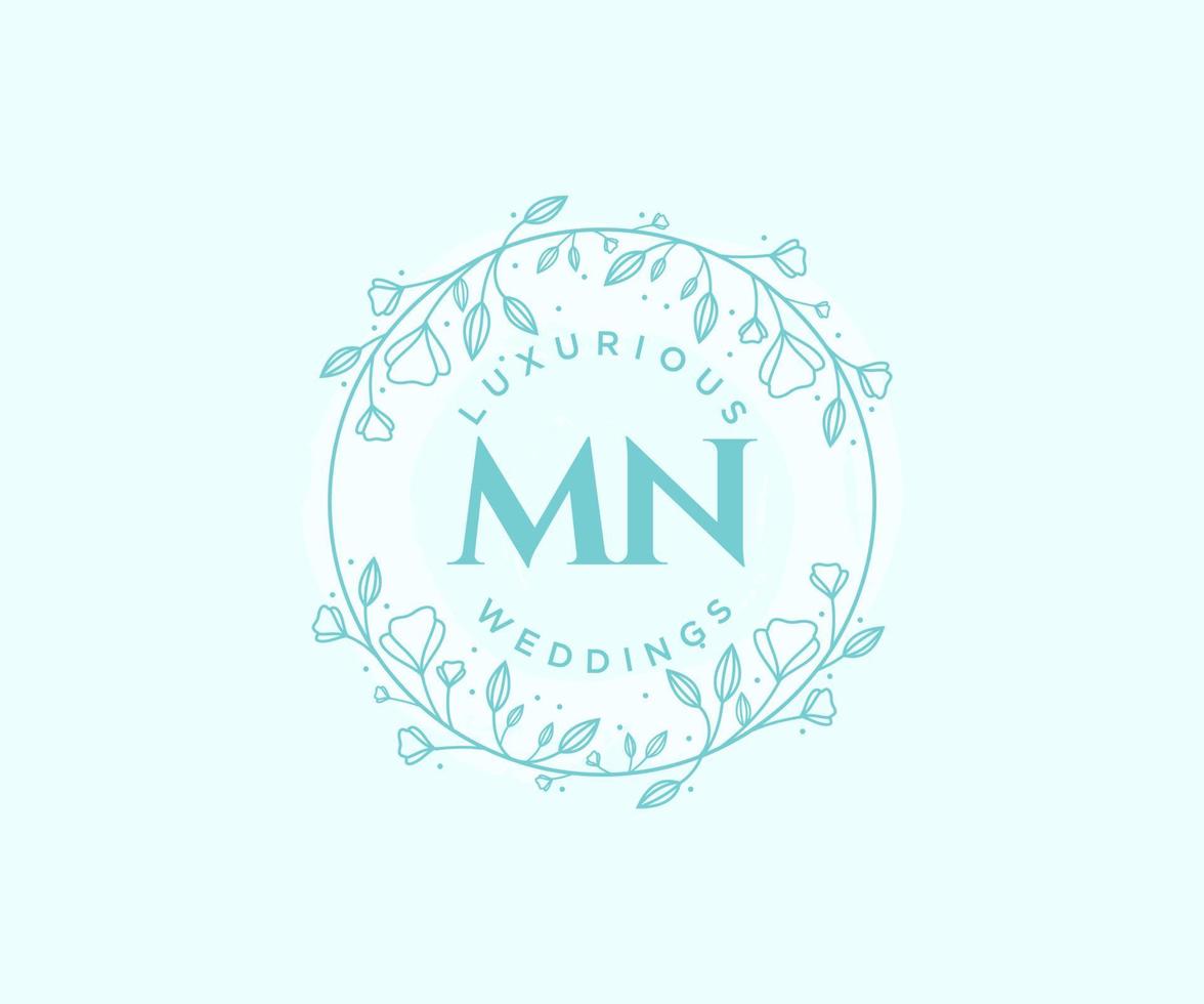 MN Initials letter Wedding monogram logos template, hand drawn modern minimalistic and floral templates for Invitation cards, Save the Date, elegant identity. vector