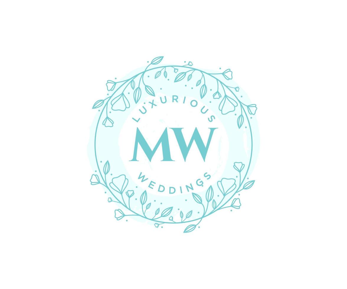 MW Initials letter Wedding monogram logos template, hand drawn modern minimalistic and floral templates for Invitation cards, Save the Date, elegant identity. vector