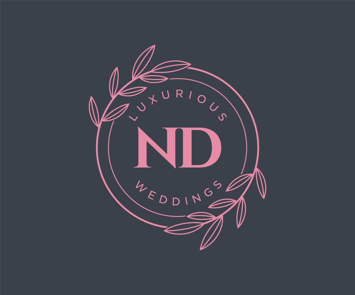 ND Initials letter Wedding monogram logos template, hand drawn modern minimalistic and floral templates for Invitation cards, Save the Date, elegant identity. vector